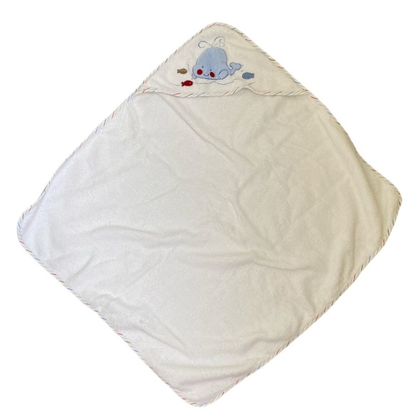 Just Born hooded towel white and blue whale Size OS - Picture 2 of 9